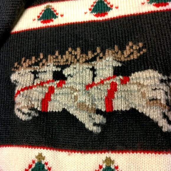 South Wool Christmas Sweater M Hand Loomed New Wool Santa Sleigh Reindeer - Picture 8 of 13